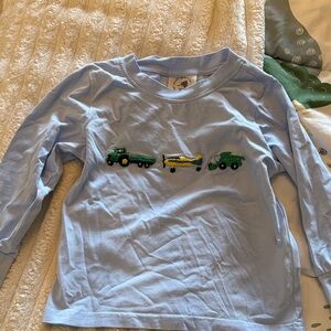 Children's Light Blue Long Sleeve Tee with Vehicle Pattern